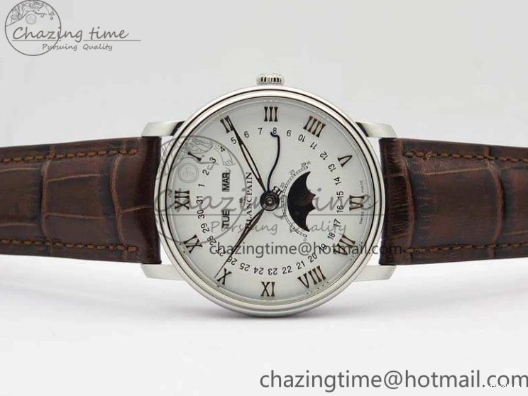 0416 FreshLook Villeret 6654 SS Complicated Function OMF 1:1 Best Edition White Dial On Brown Leather Strap A 8119